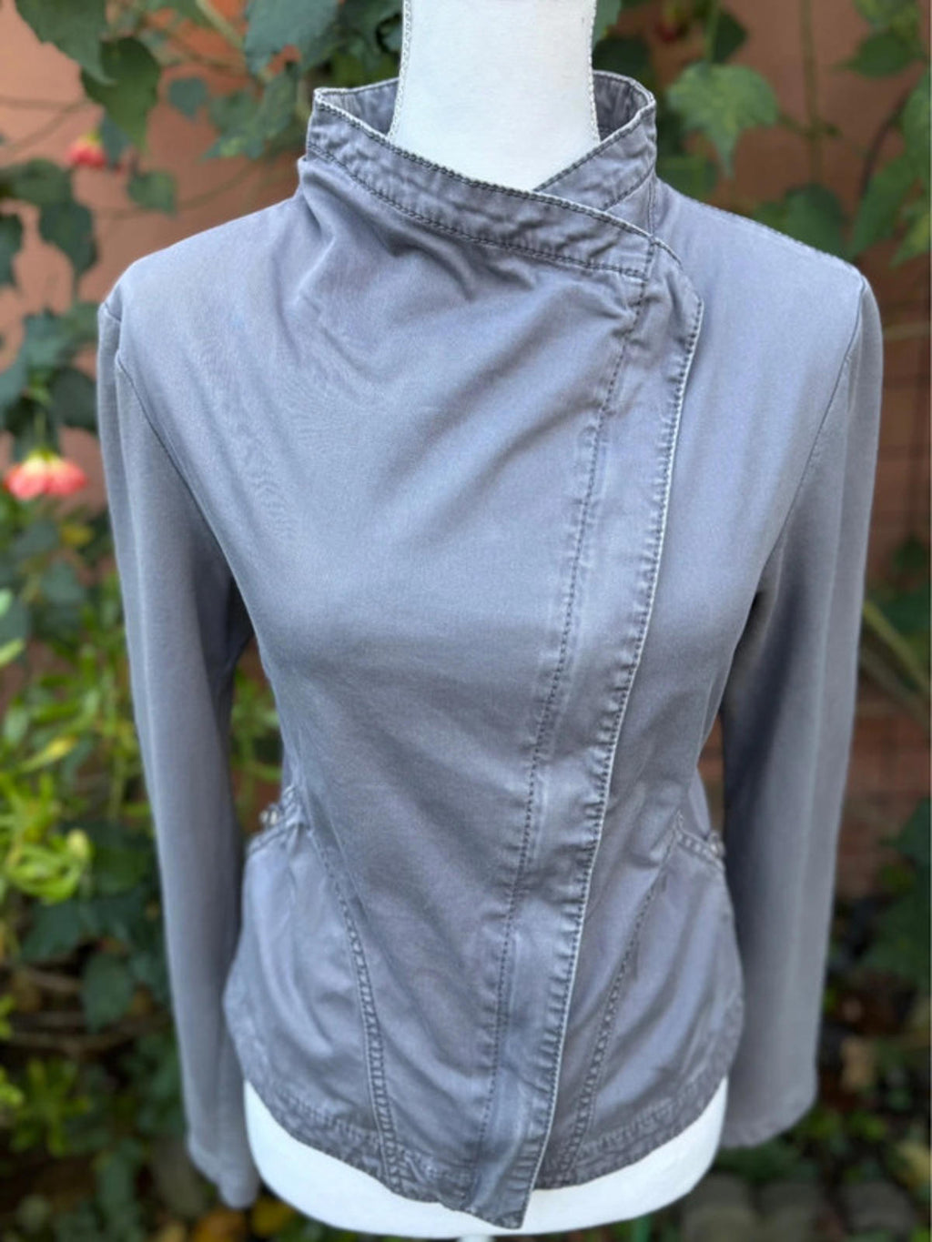 Anthropologie Marrakech Gray Light Weight Faravel Moto Denim Jacket Women Size M