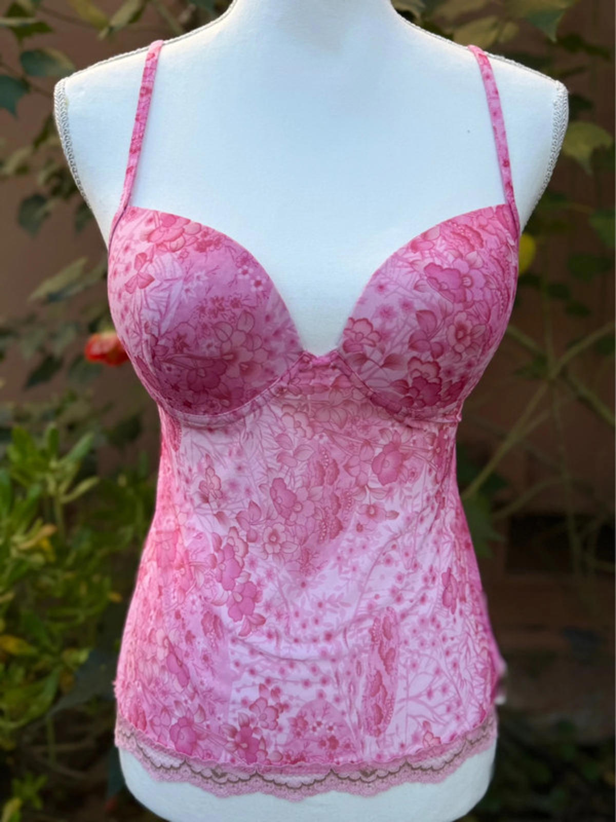 Secret Treasures Rose Pink Lace Sleepwear Camisol With Built In Bra Size 34B