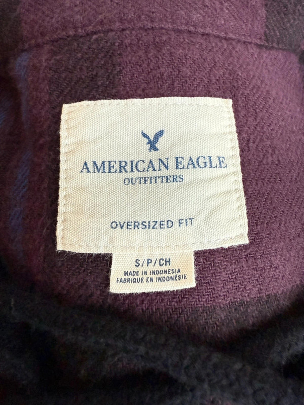 American Eagle Purple Blue Plaid Tie up Distressed Flannel Top Women’s Size S