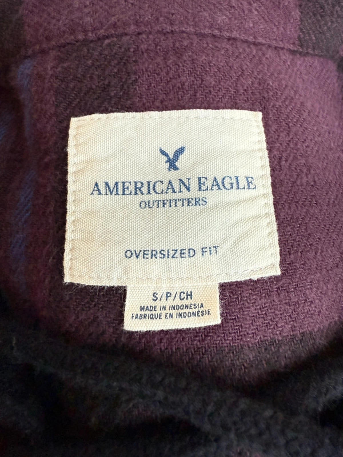 American Eagle Purple Blue Plaid Tie up Distressed Flannel Top Women’s Size S