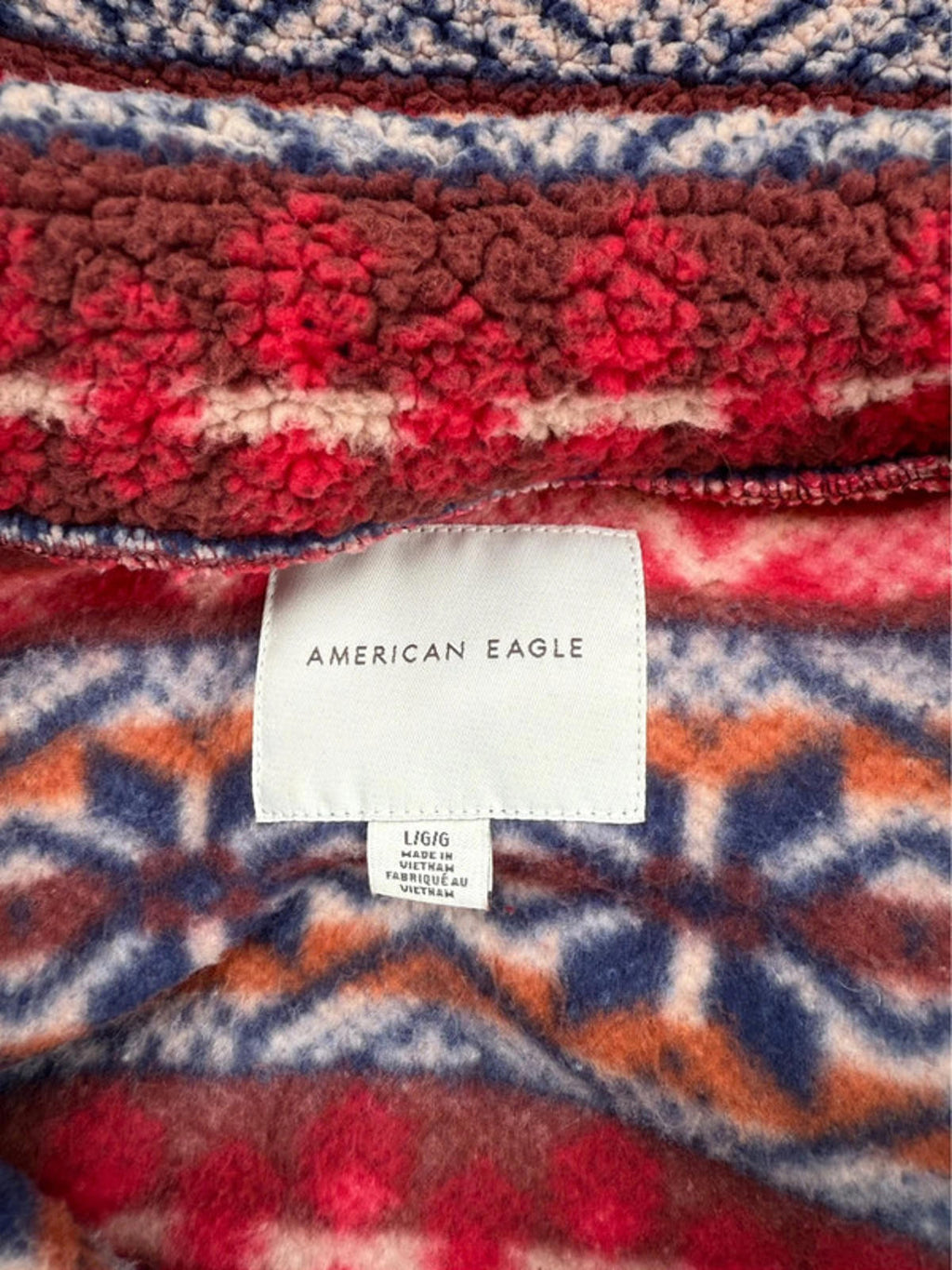 American Eagle Winter Fleece Scandinavian Womens Zip Up Pull Over Jacket Size LG