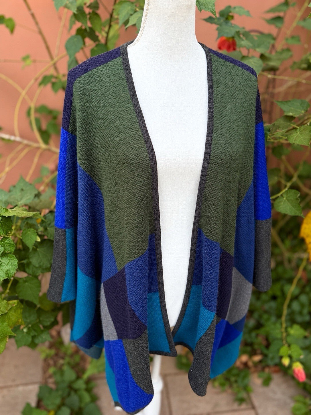 Coldwater Creek Color Block Wool Blend Poncho Wrap Sweater OS One Size