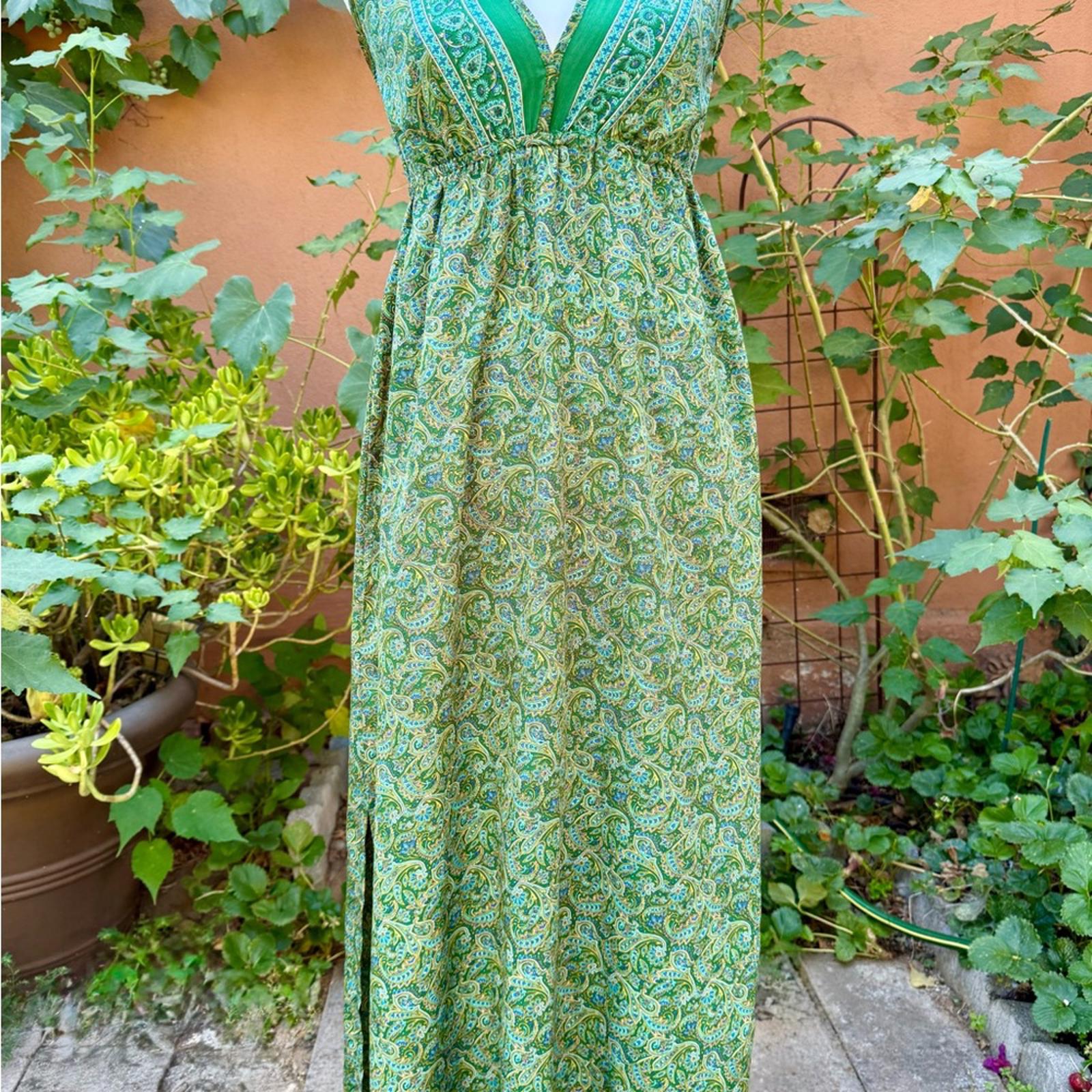 Green Paisley Halter Style Maxi Summer Dress Size S