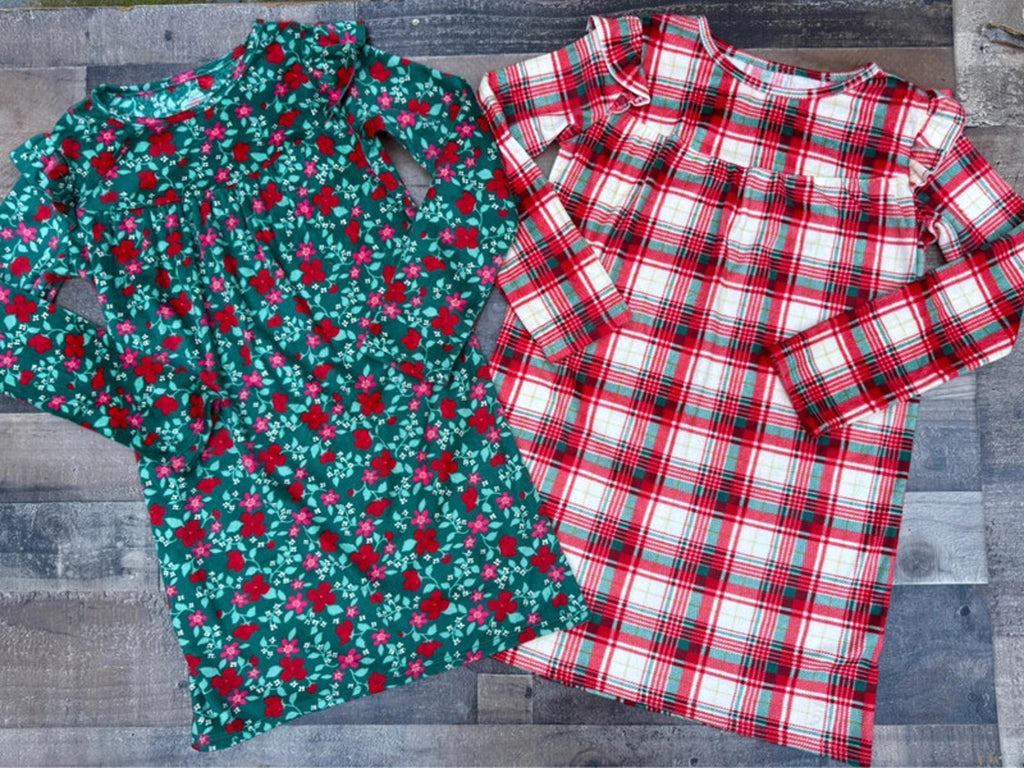 Cat & Jack Christmas Holiday Girl Plaid & Floral Night Gowns Kid Girl Size 8