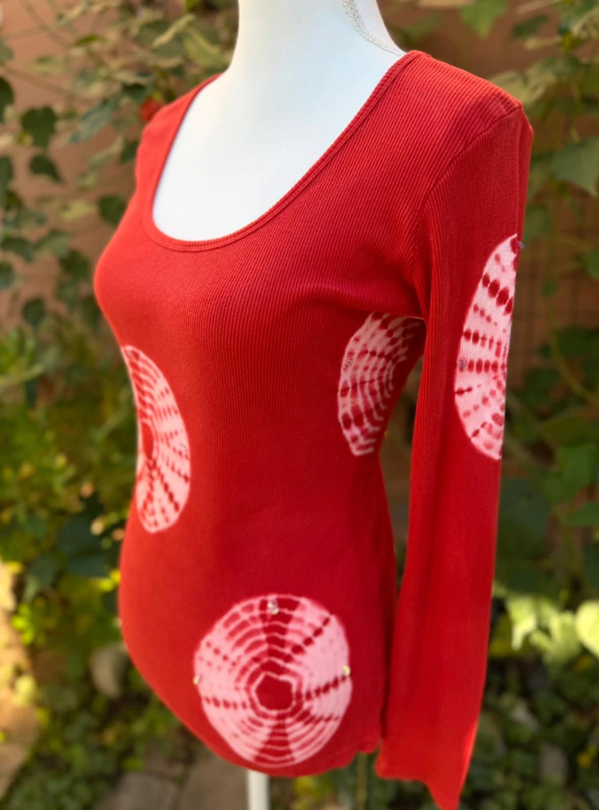 Willi Smith Boho Burnt Orange Tie Dye Long Sleeved Cotton Top Women’s Size M