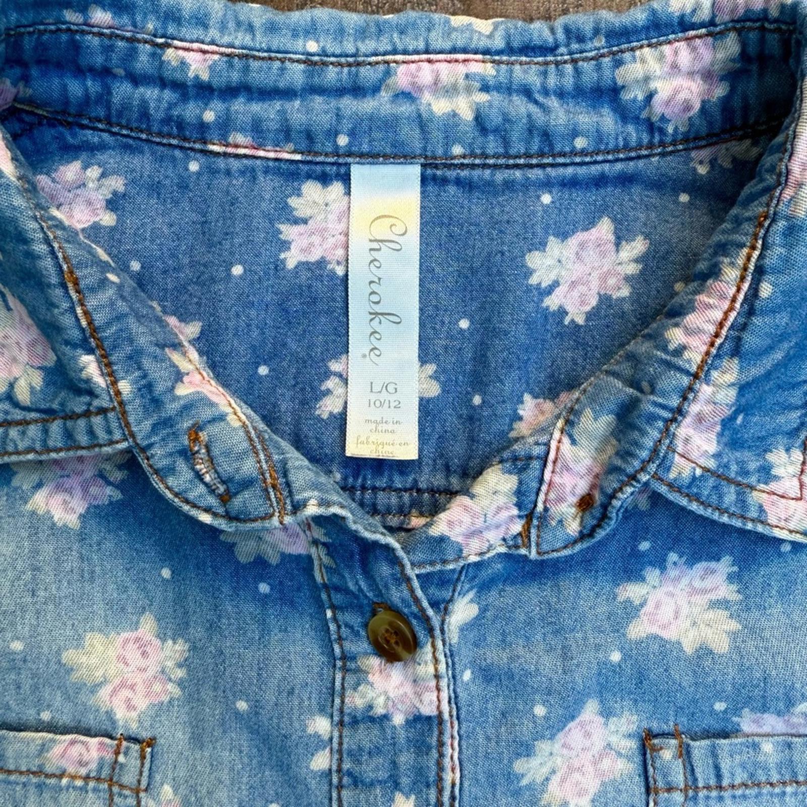 Cherokee Blue Floral Button Down Shirt Size 10