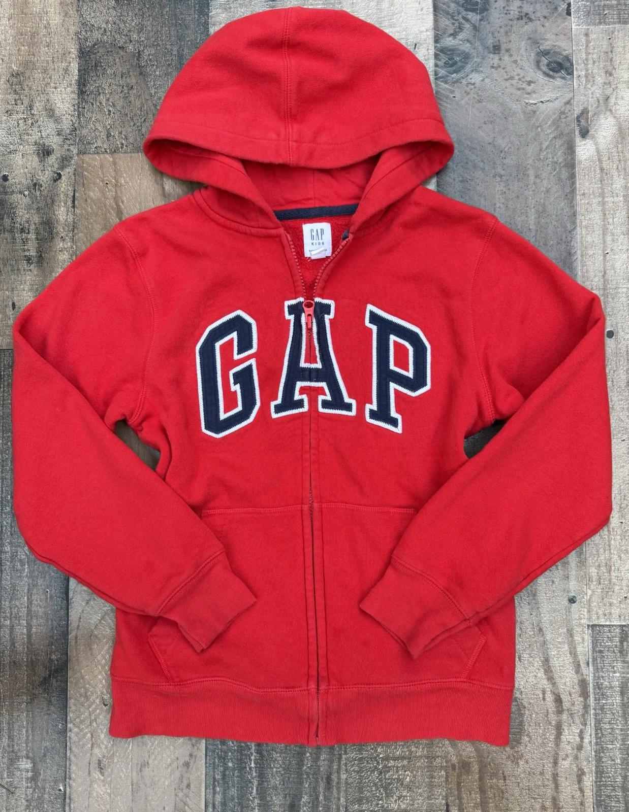 Gap Boys Logo Full Zip Pull over Size L Red Long Sleeve Pocket Hoodie L