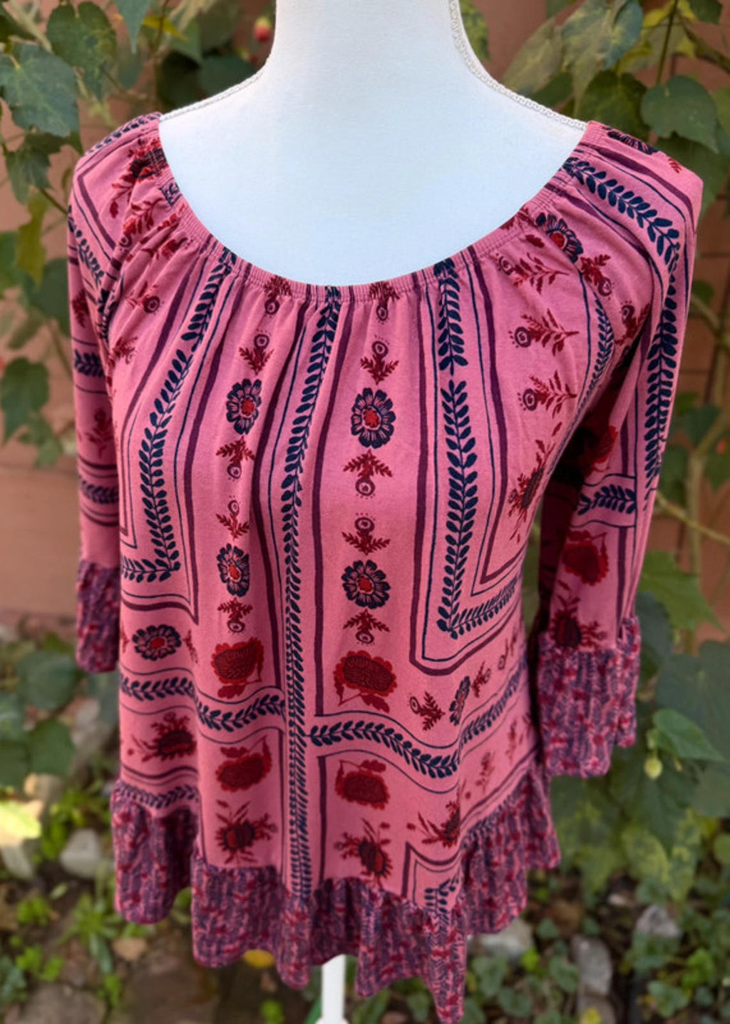 Style & Co Boho Floral Peasant Style Bell Sleeved Top Size S