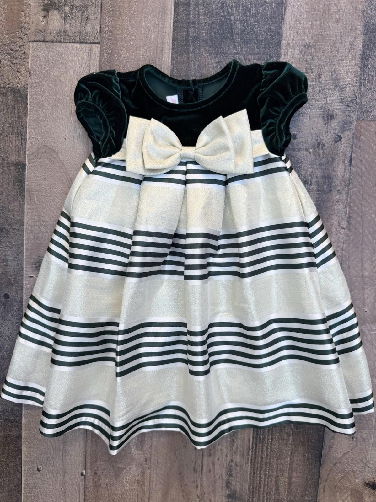 Bonnie Baby Green Velvet & Gold Christmas Holiday Dress Size 18m
