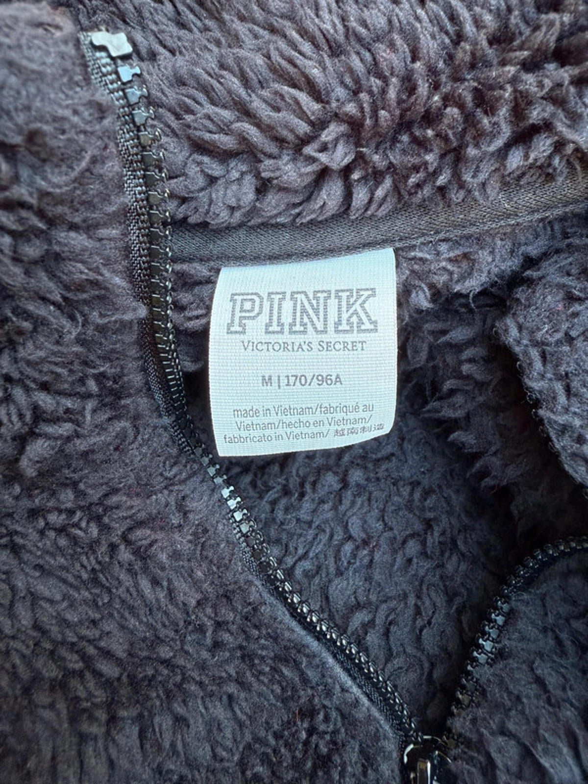 PINK Victorias Secret Black Warm Soft Fleece Jacket Women's Size M