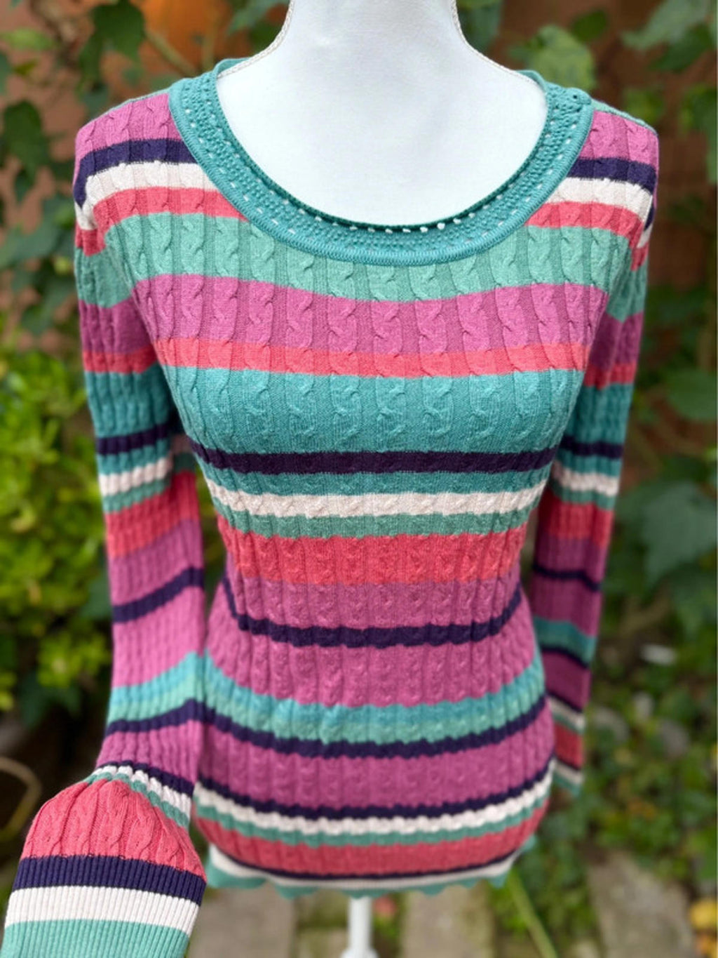 Soft Surroundings Stripe Aqua Purple Comfy Knit Women’s Sweater Size XL