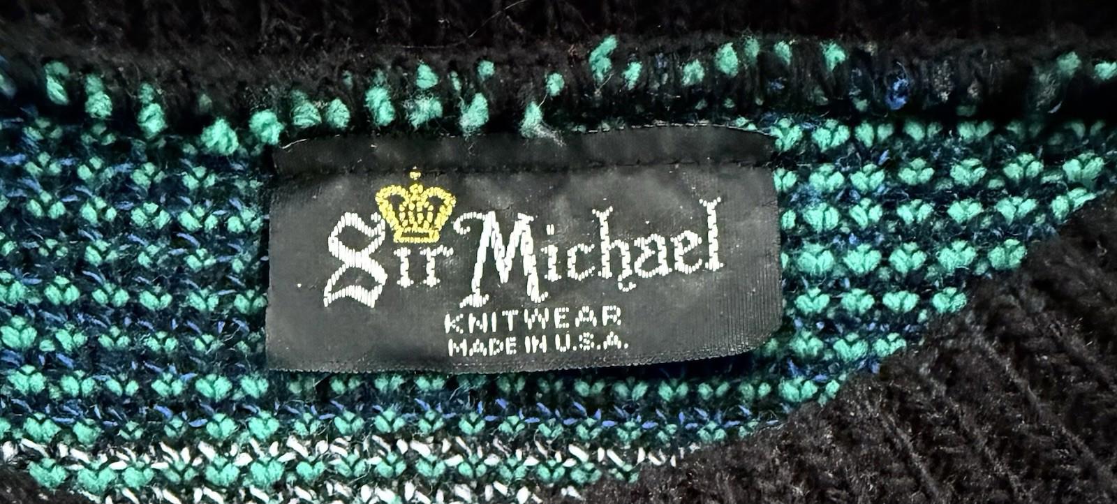 Vintage Women’s Sir Michael knit Wear Sweater Purple Aqua & Black Chevron Size S