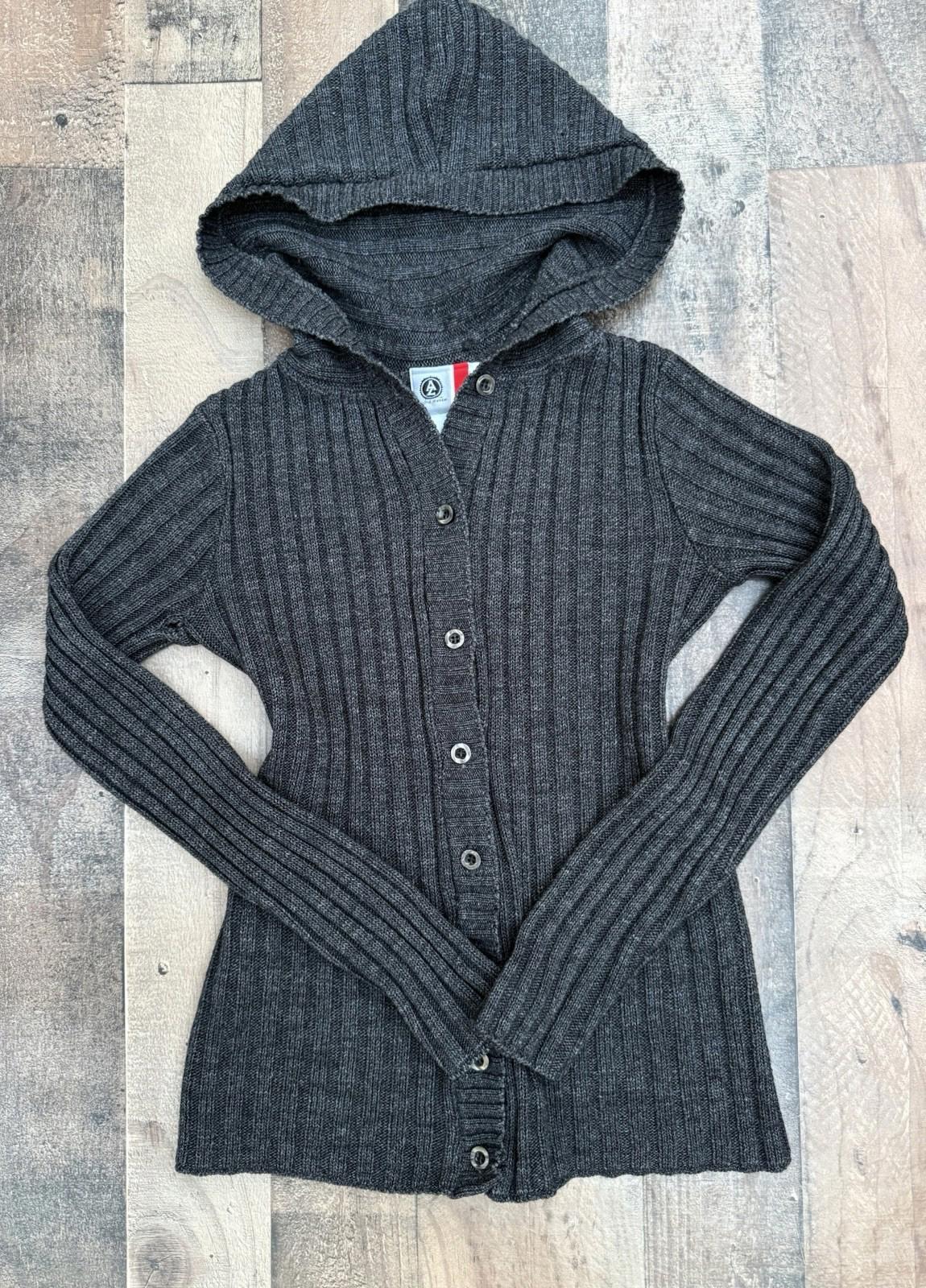 Arizona Jeans Dark Gray Button Up Hooded Sweater Size S