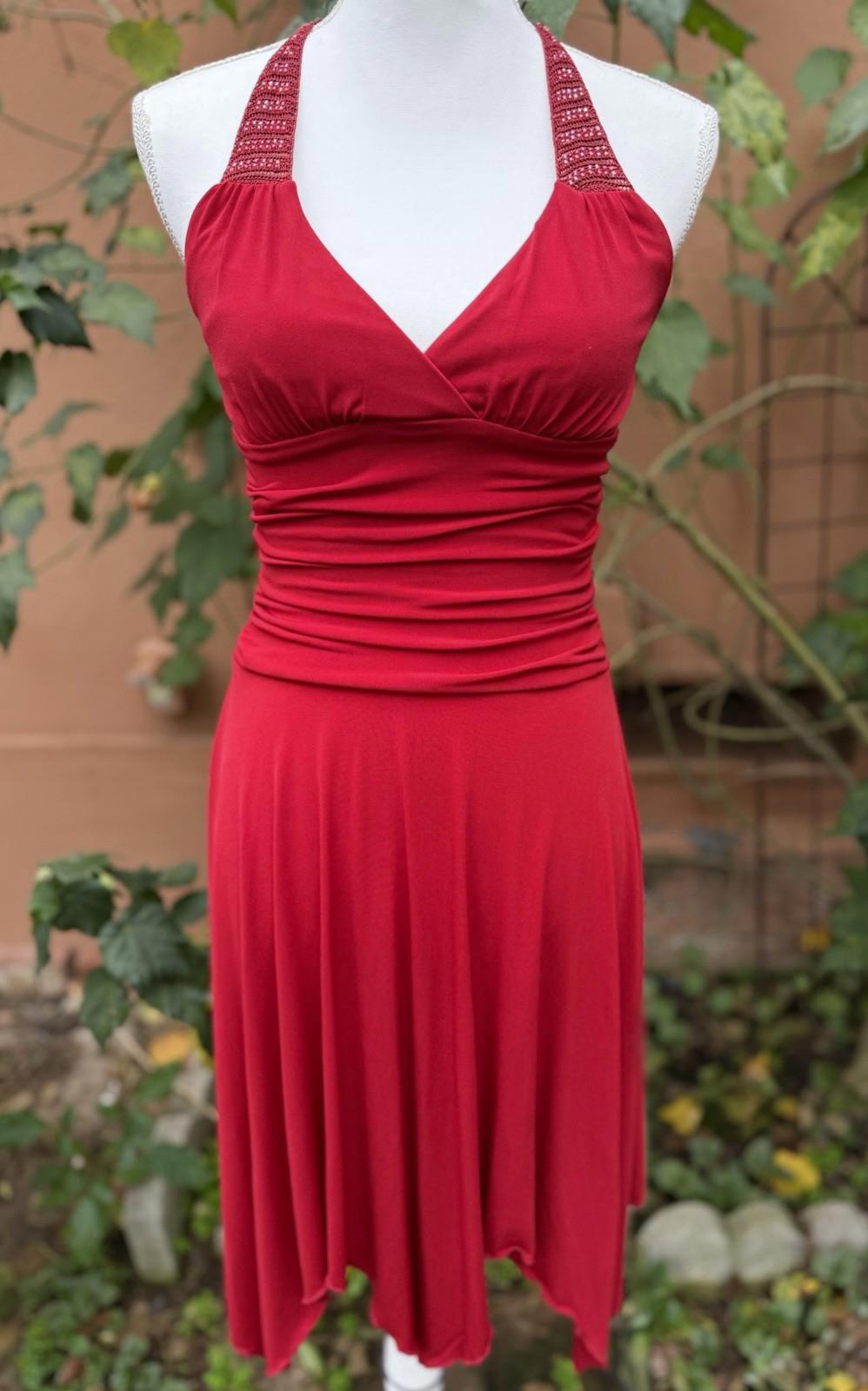 My Michelle Red Ruched Halter Style Beaded Dress Size S