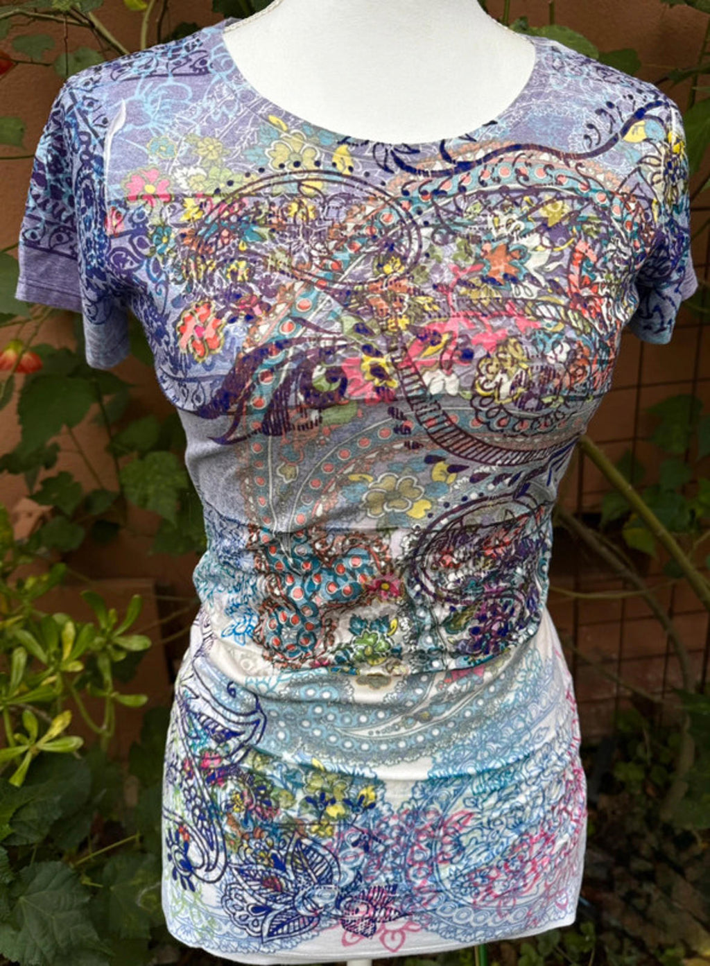 Street Flower Paisley Floral Boho Top Women Size M
