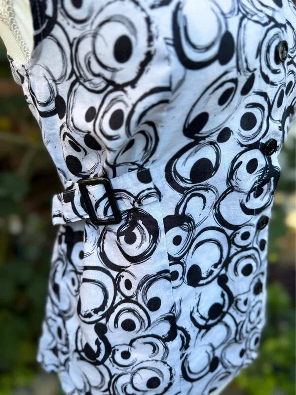 Carol Little white and black swirl print linen top, women's size M, photo 2