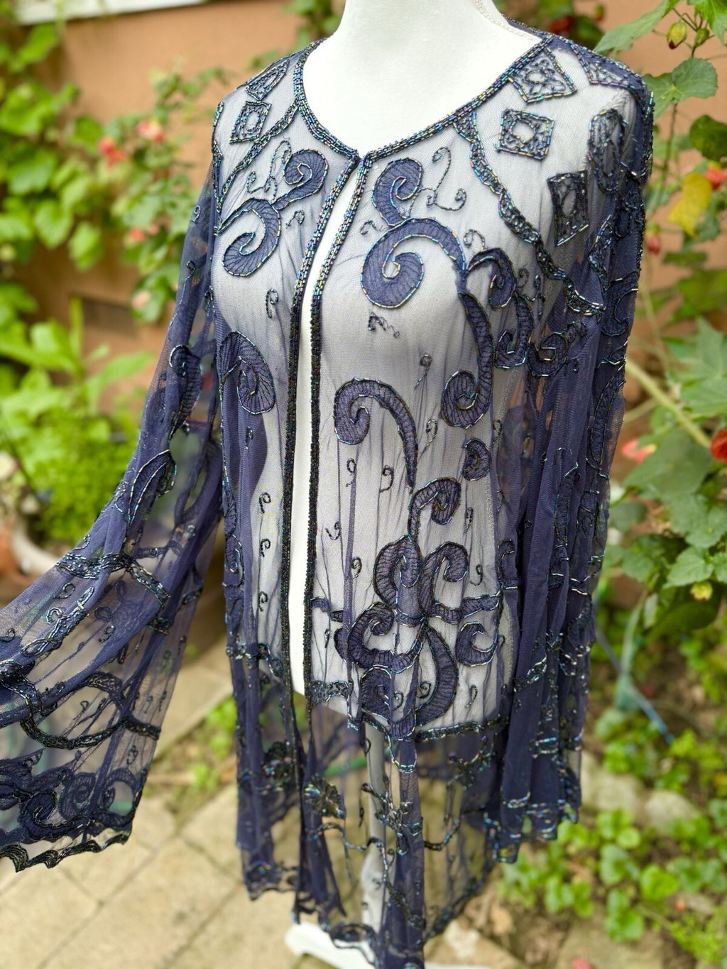 Judith Ann Plus vintage beaded mesh duster cardigan, women's 3X