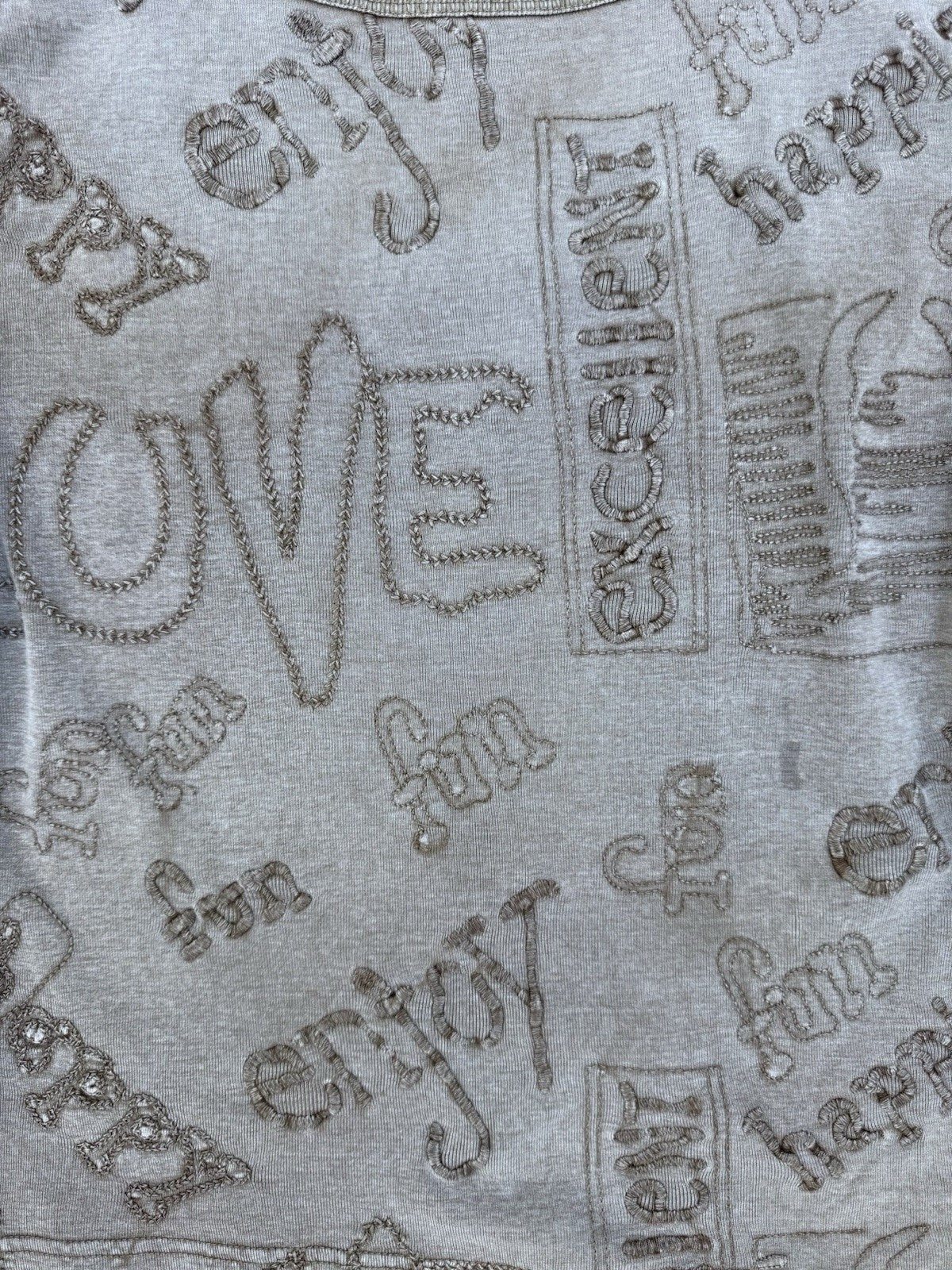 Chico's tan boho embroidered Fun Happy Love cotton tank top, women's L, photo 5