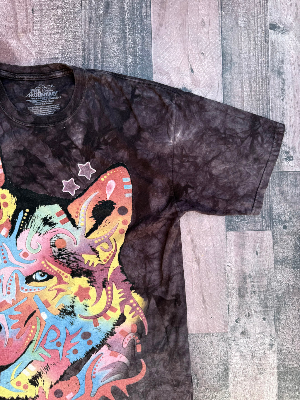 The Mountain Siberian Husky Black Tie Dye Psychedelic Grunge Tee Size XL