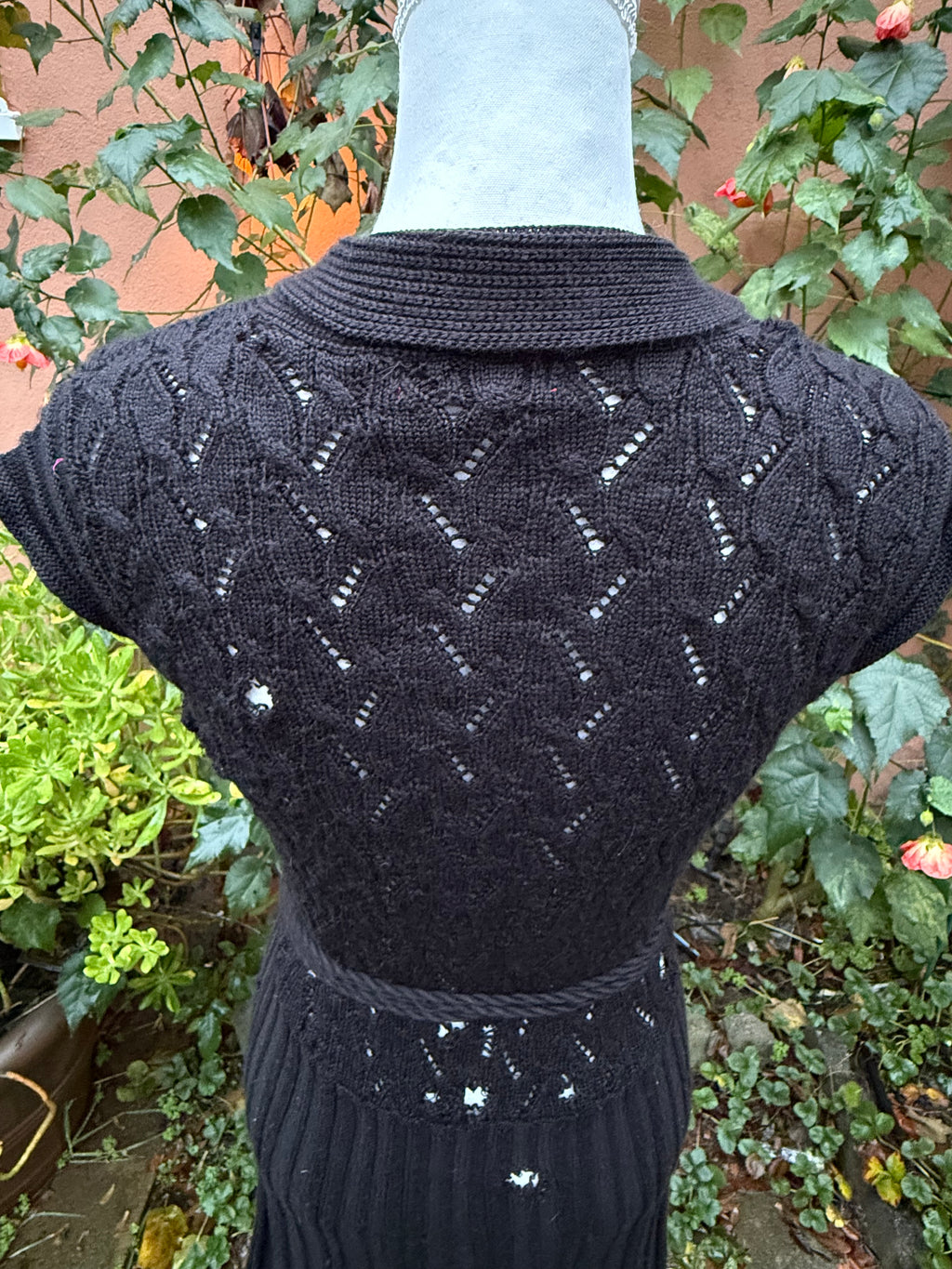 TapeMeasure Grunge Crochet Black Cable Knit Fringe Dress Size S