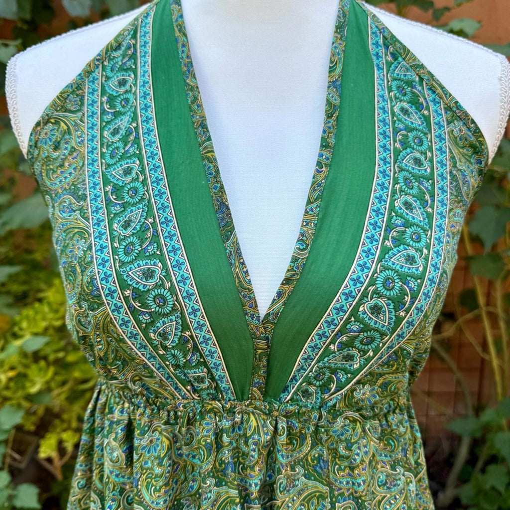 Green Paisley Halter Style Maxi Summer Dress Size S