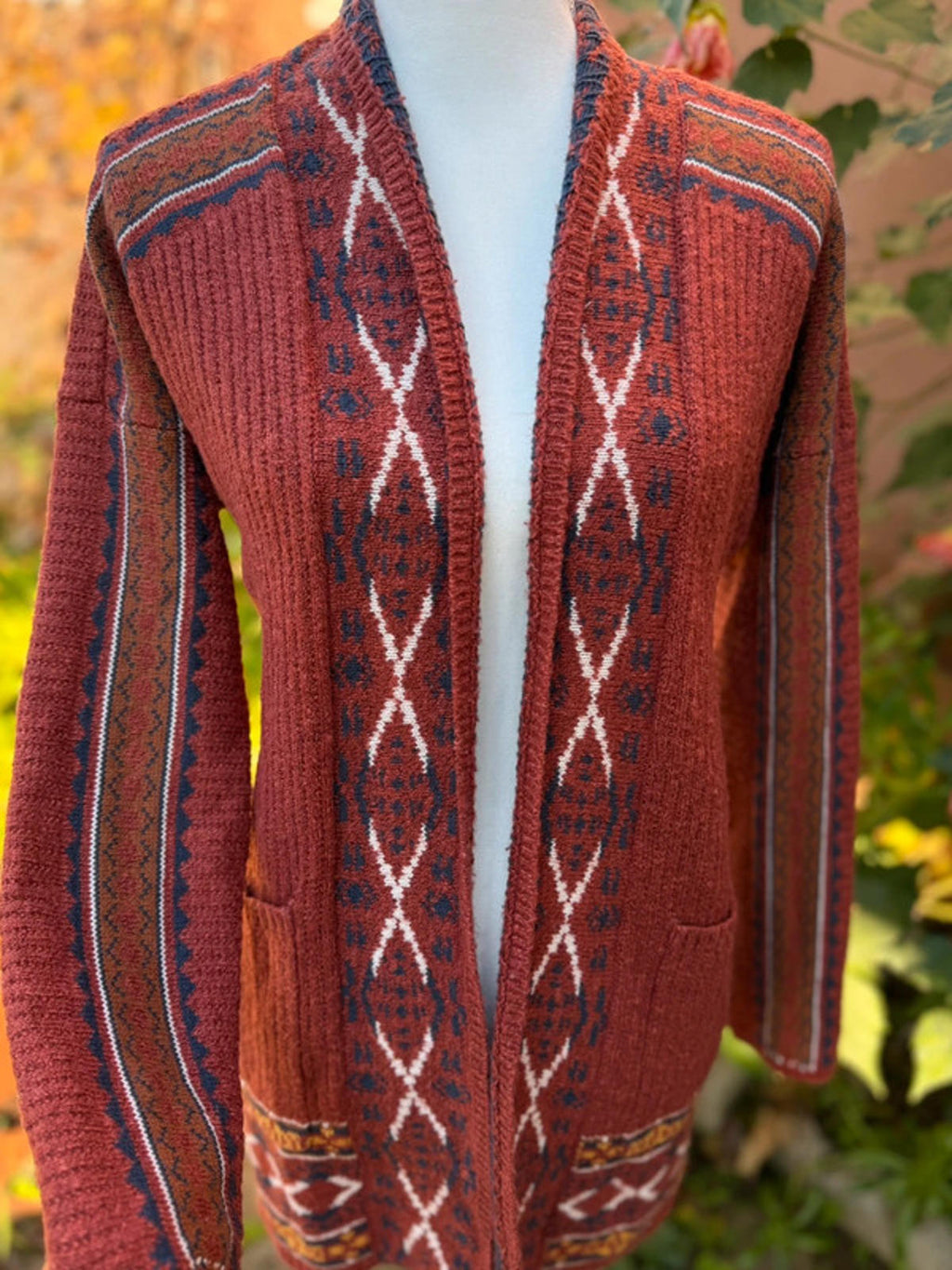 Lucky Brand Burnt Orange Cute Patterned Cardigan Sweater Women’s Size M