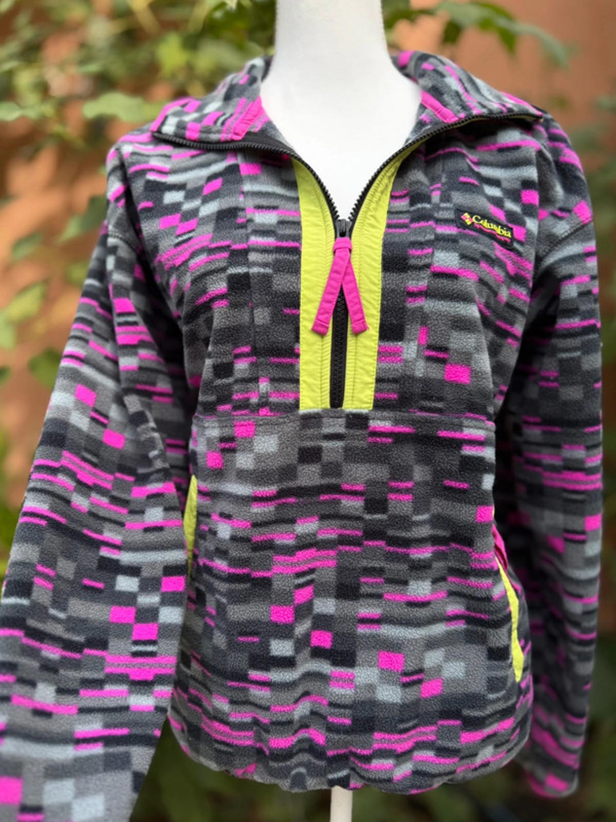 Vintage Columbia Fleece Womens Florecent Pink & Lime Jacket Size Medium