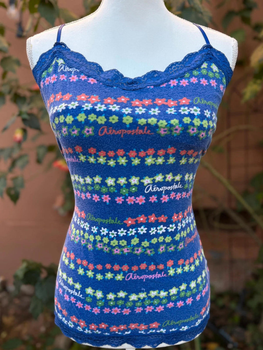 Aeropostale Y2K Blue Floral Cami Camisole Top Size L