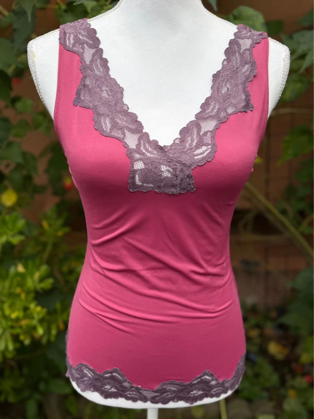Flexees Dusty Rose & Gray Lace Cami Top Size L