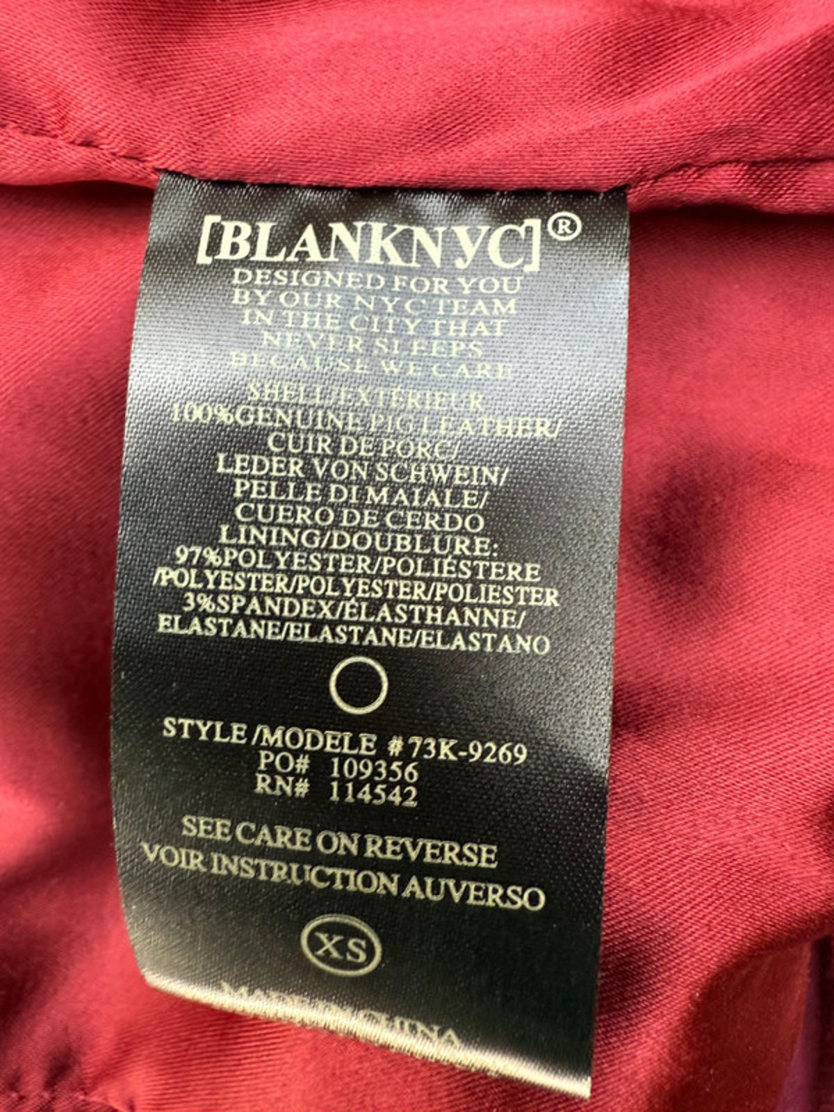 Blank NYC Burgundy Leather Zip Up Jacket Women’s Size XS