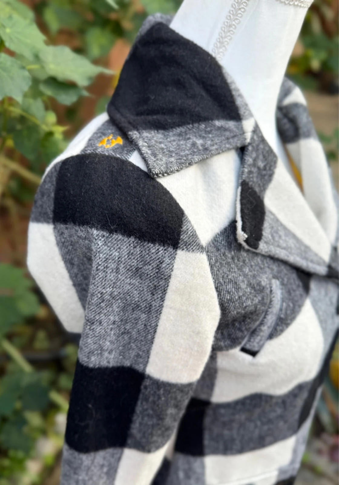 Billabong Black Off White Checkered Plaid Wool Blend Collard Women’s Size S