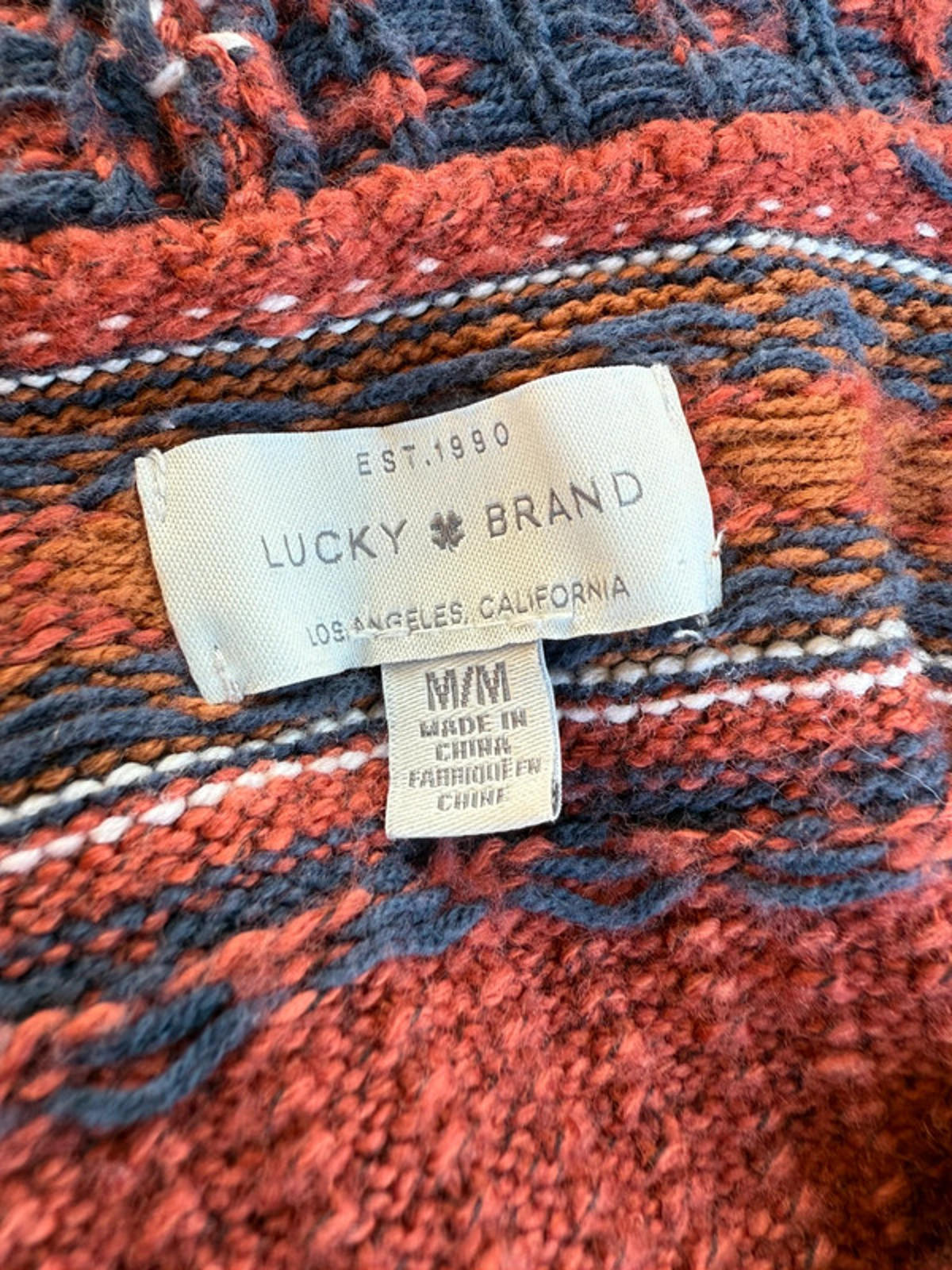Lucky Brand Burnt Orange Cute Patterned Cardigan Sweater Women’s Size M