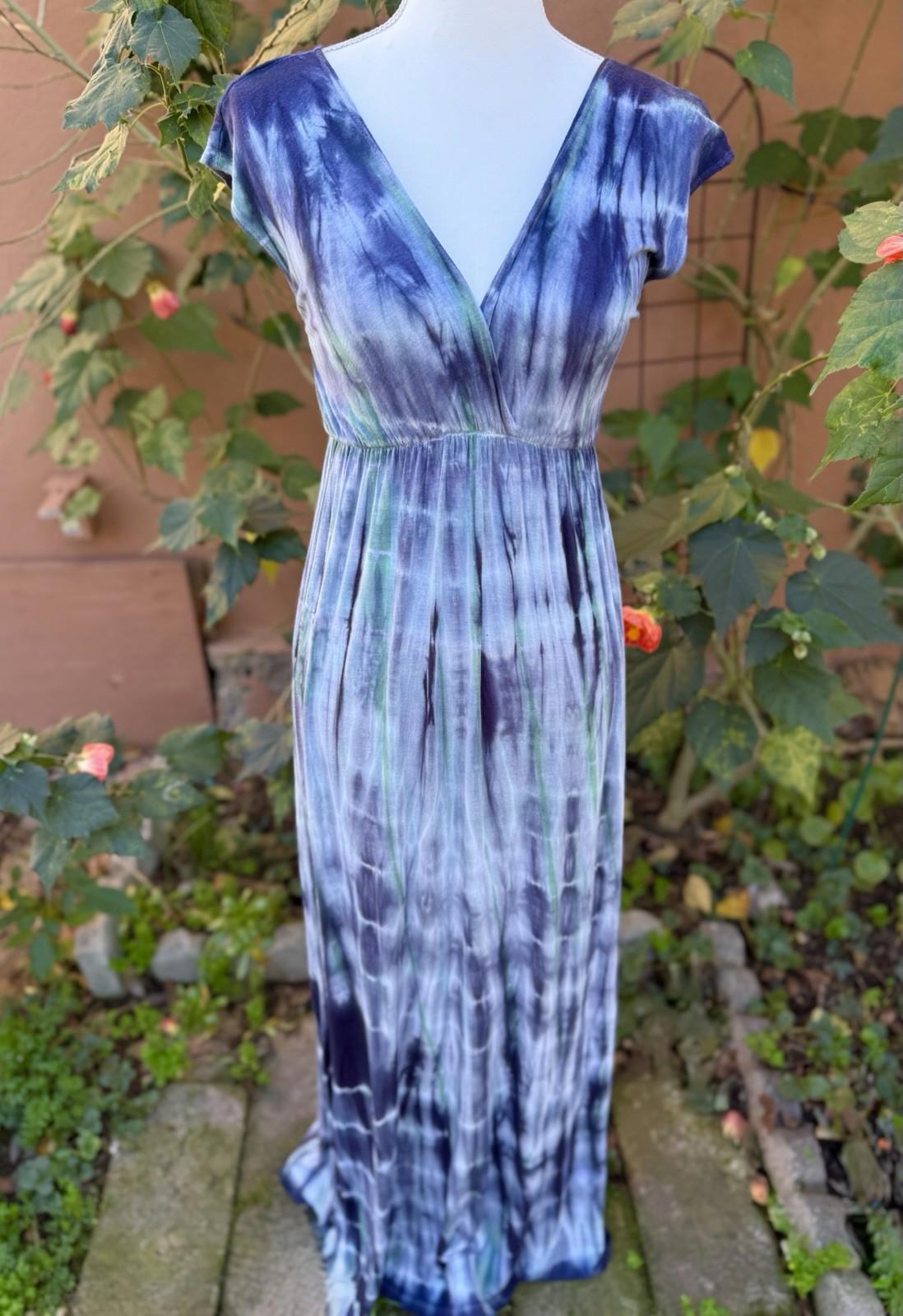 Blush Tie Dye Navy Blue Boho Women's Maxi Spring & Summer Dress Size M