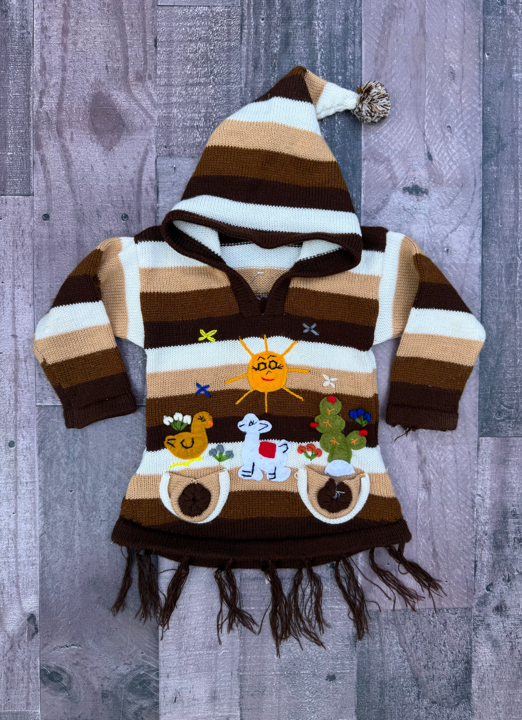 Kid Girl Or Boys Peruvian Brown Stripe Embroidered Sweater Best Fits 12M or 18M