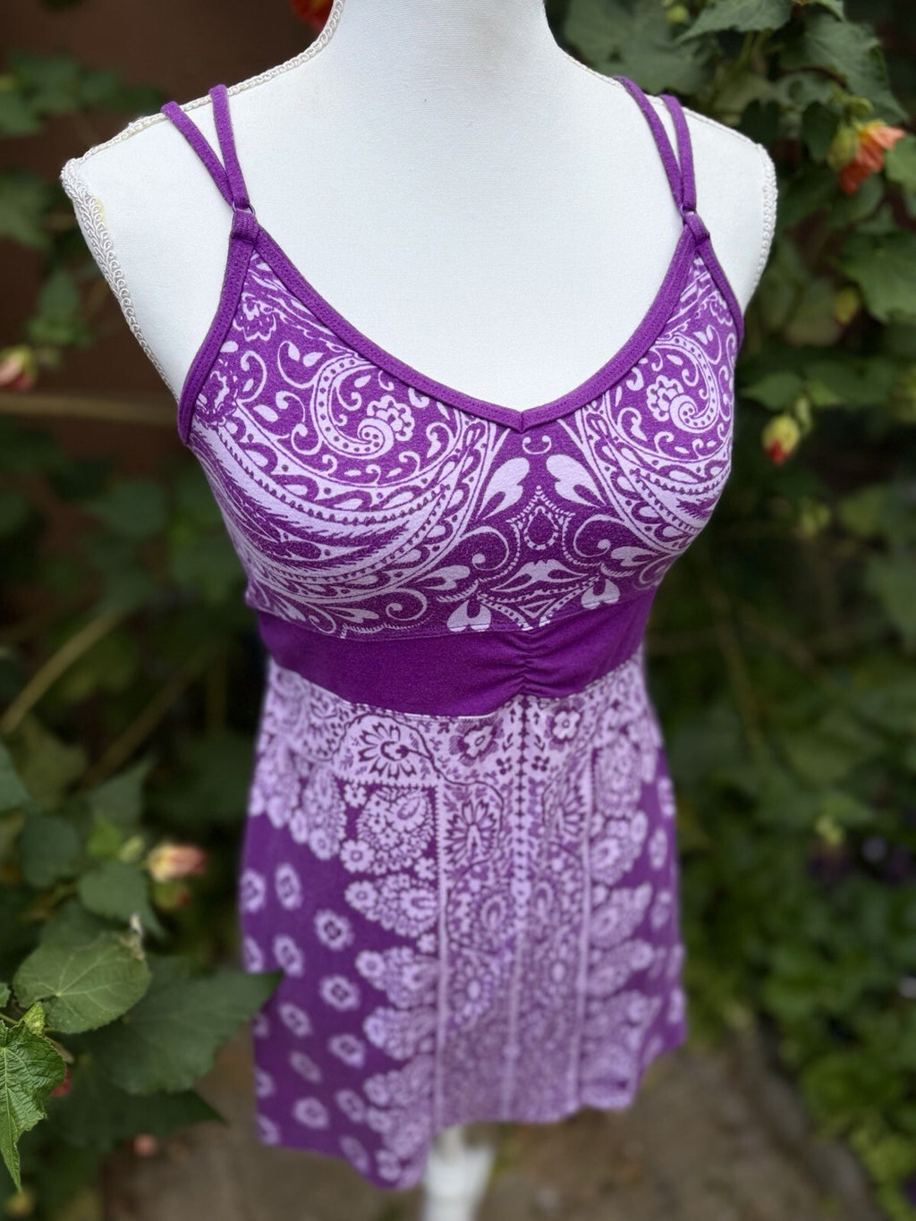 Athleta purple paisley floral athletic top, women's size M
