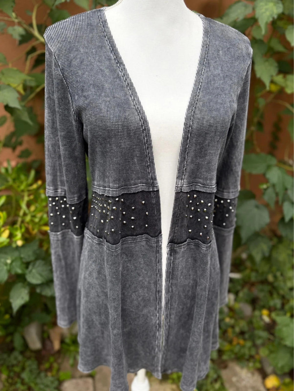 Vocal Black Gray Grunge Studs Cardigan Sweater Women’s Size M