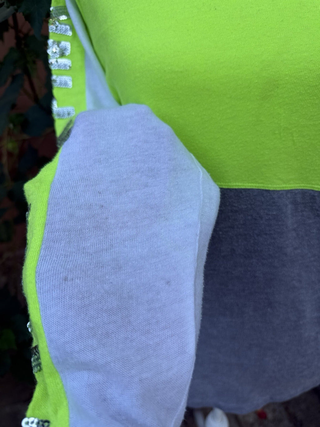 Y2K PINK Victoria's Secret Neon Green & Gray Sequin Logo Crewneck Sweatshirt XS