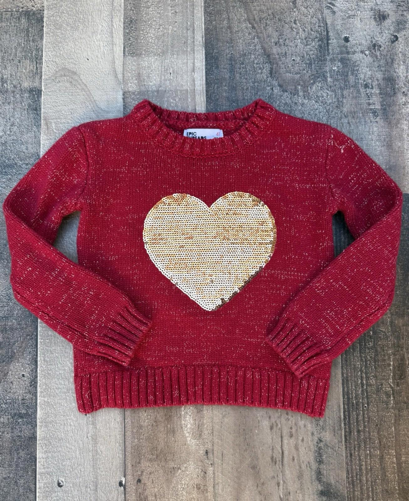 Epic Threads Girls Holiday Sweater With Gold Heart Size 4T