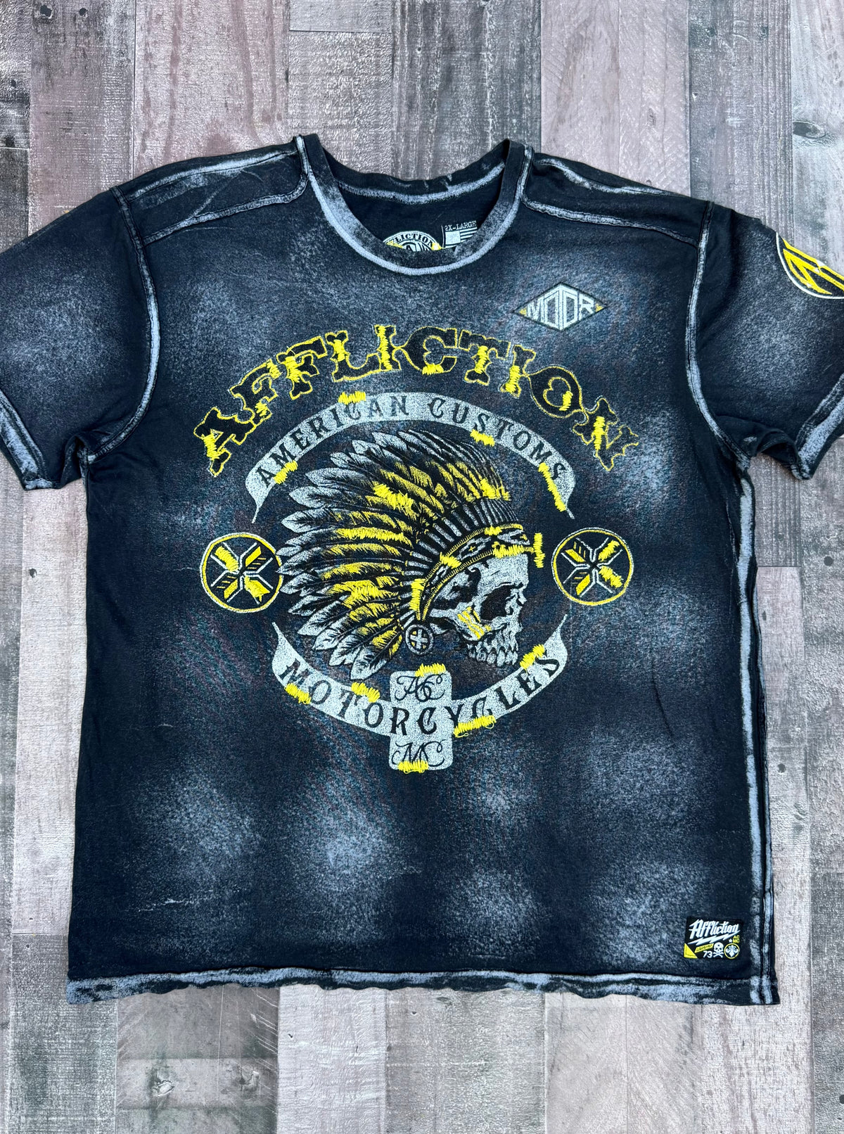 Affliction Vintage Y2K Grunge Distressed Embroidered Motorcycles T shirt 2XL
