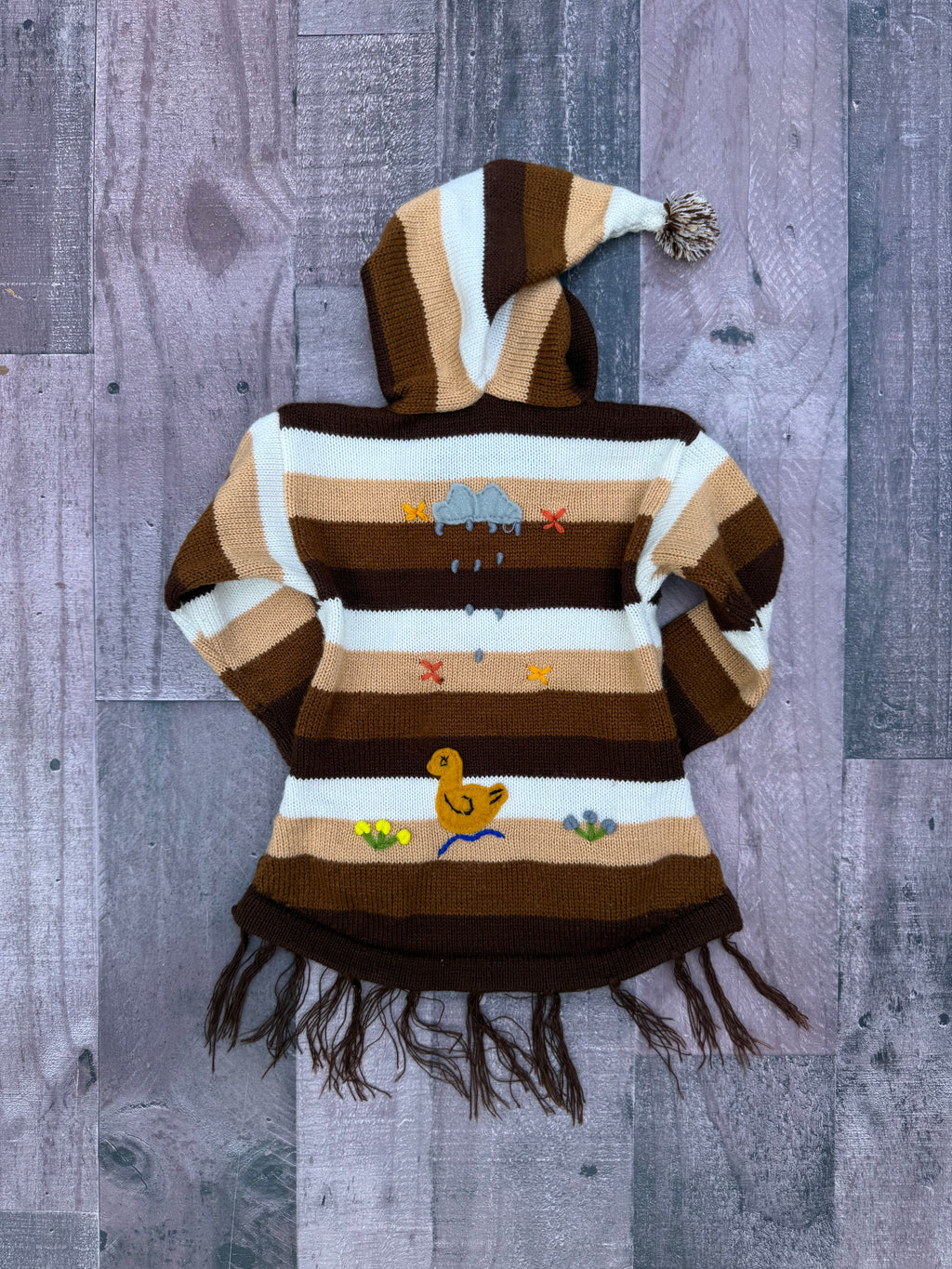 Kid Girl Or Boys Peruvian Brown Stripe Embroidered Sweater Best Fits 12M or 18M