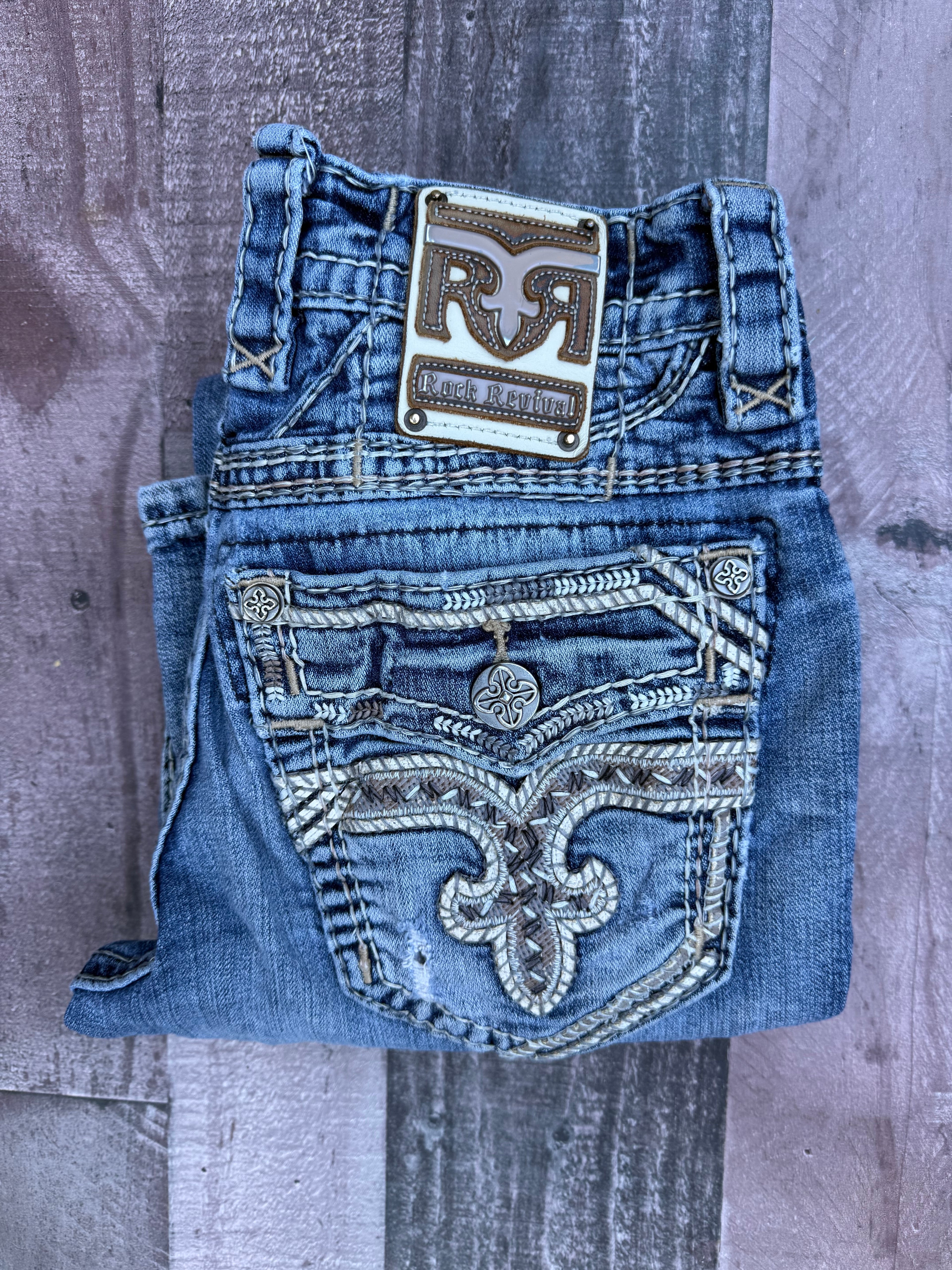 Rock Revival Men's Bootcut Blue Denim Jeans Medium Wash size 29