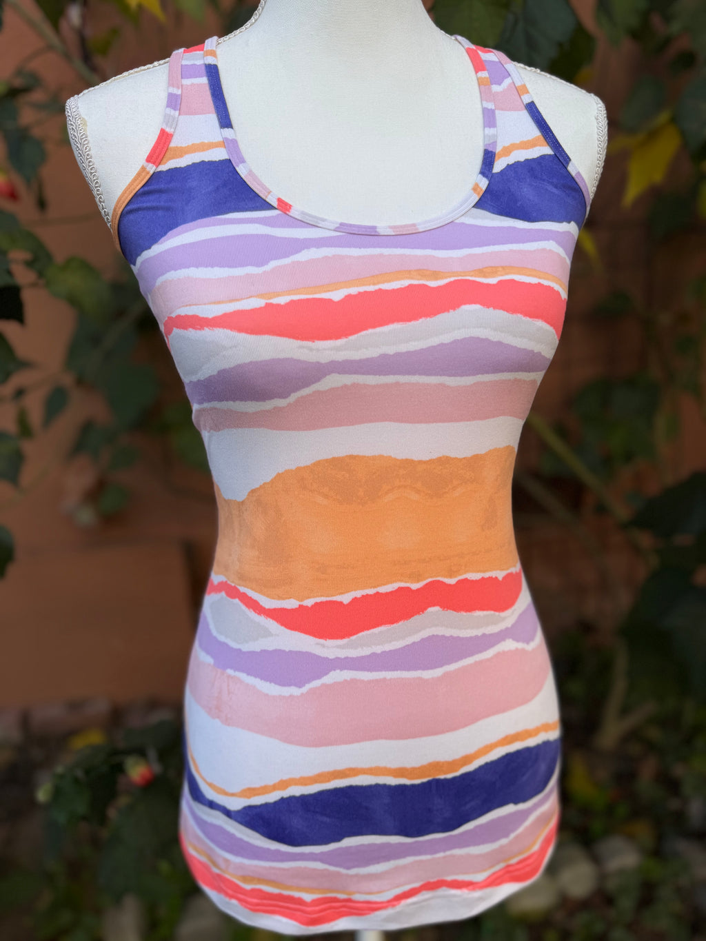 Lululemon Purple & Orange Stripe Razor Back Top Size 6