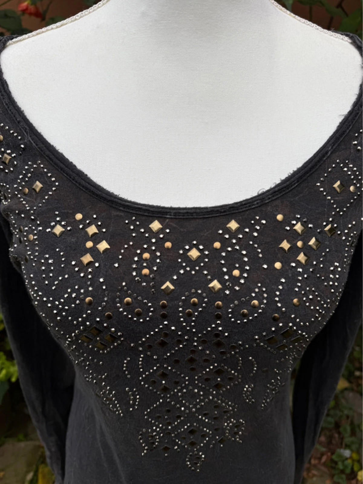 Maurices Grunge Black Gray Bedazzled Long Sleeved Top Size M