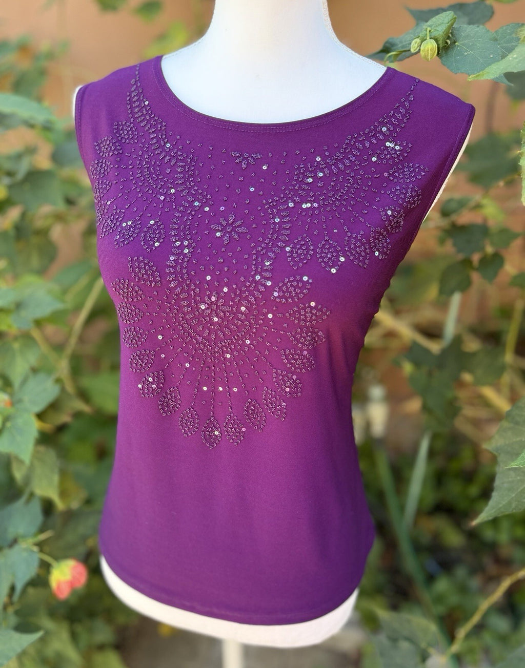 Vintage Bleeker & McDougall purple sequin and beaded blouse, women's size L