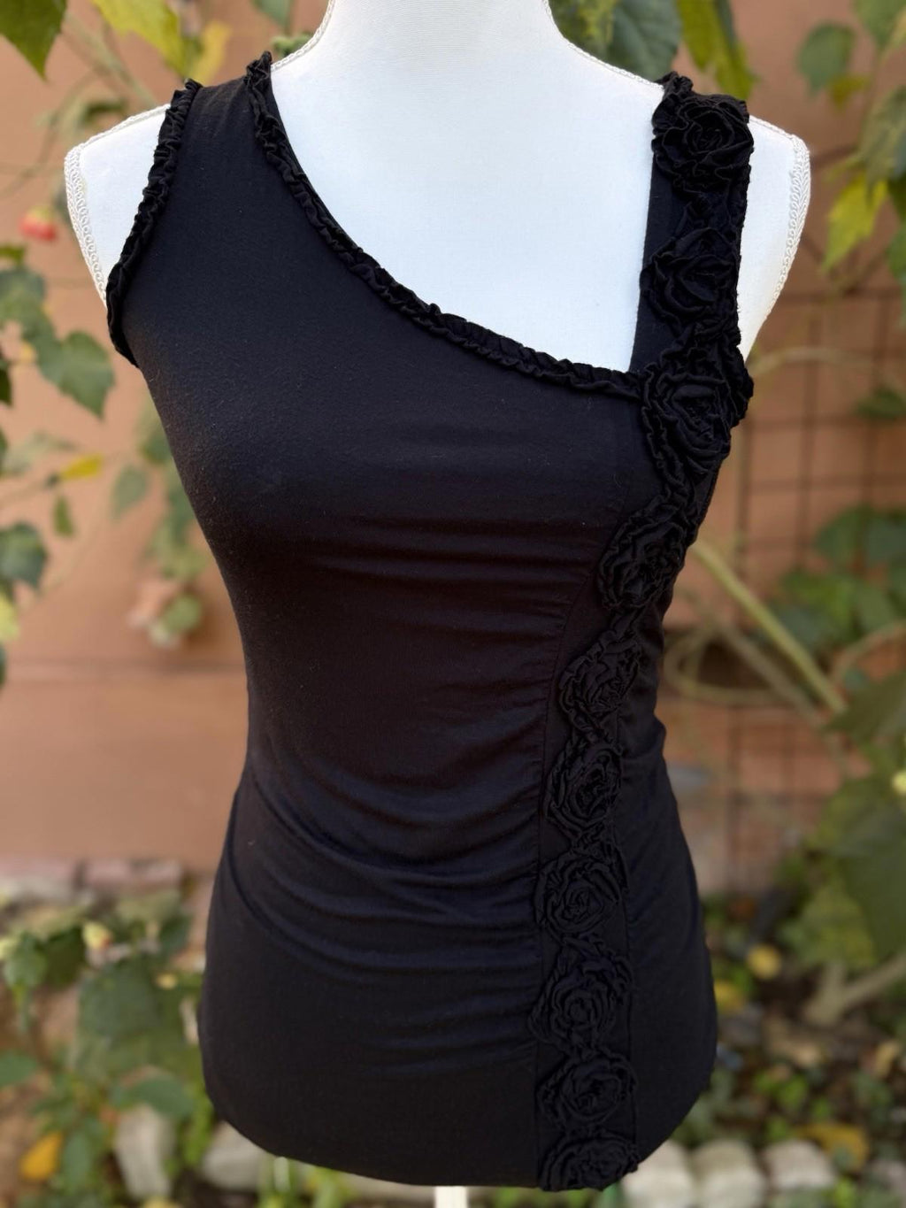 Design History Black Rose Cocktail Party Ruched Tank Top Size S