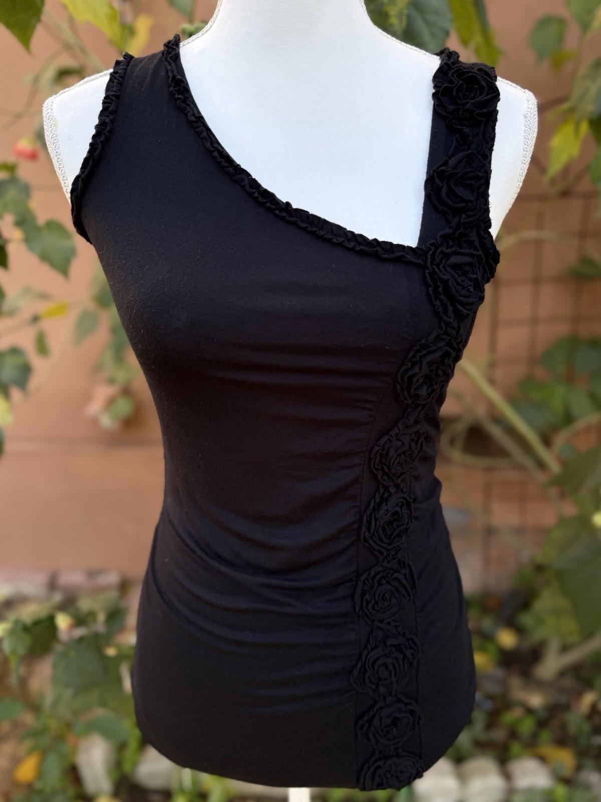 Design History Black Rose Cocktail Party Ruched Tank Top Size S