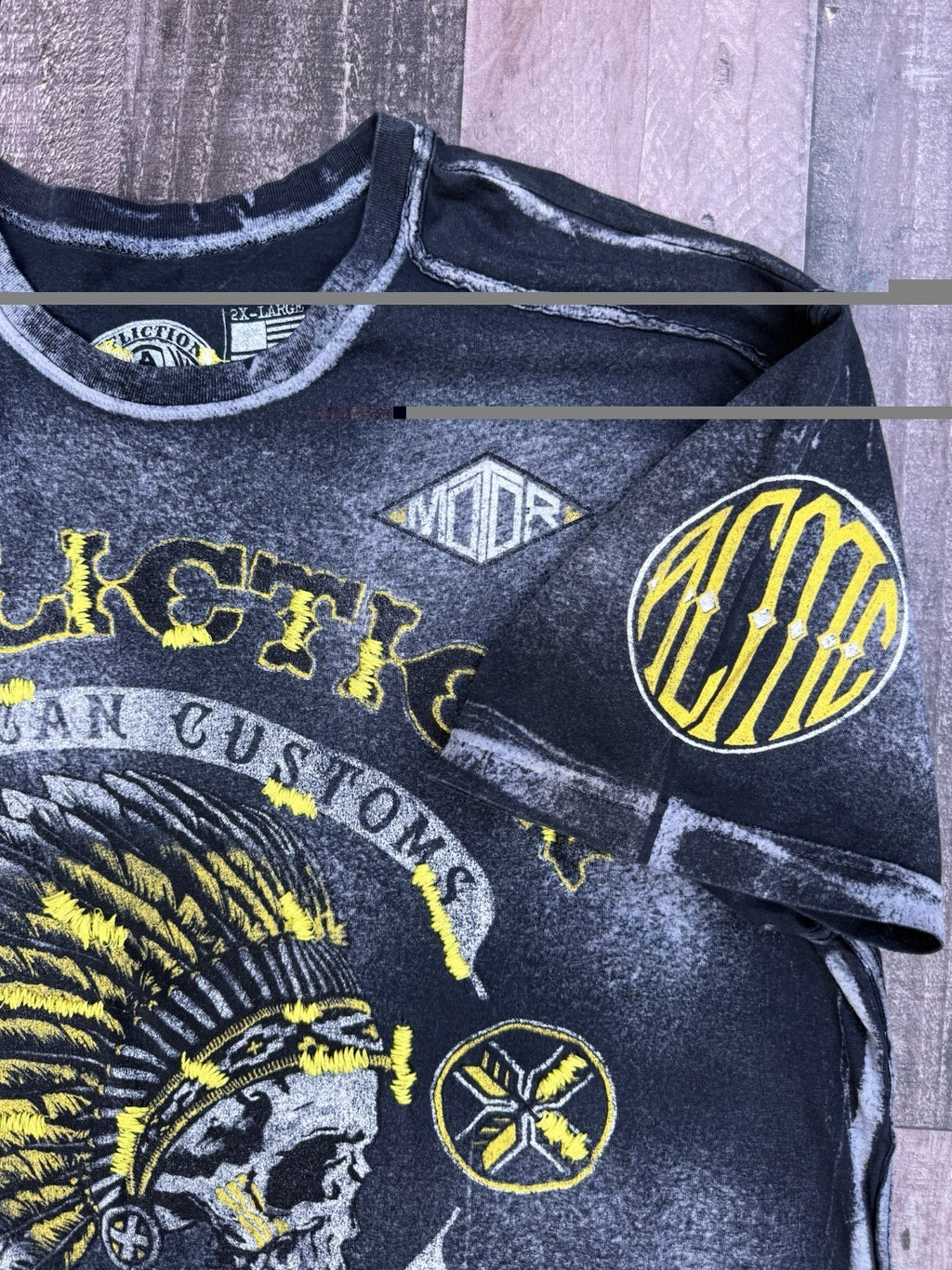Affliction men's vintage Y2K distressed embroidered motorcycle t-shirt, size 2XL, photo 2