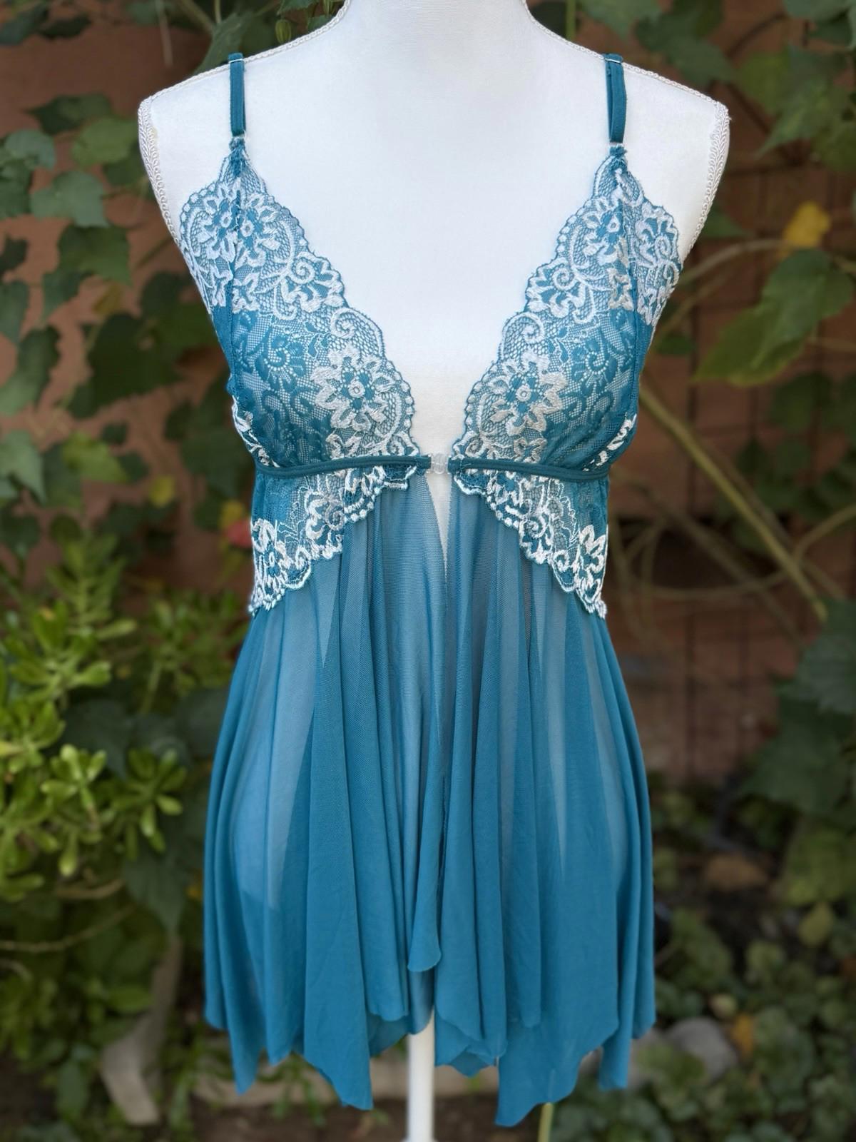 Aqua lace Baby doll Lingerie Pajamas Womens Size XL