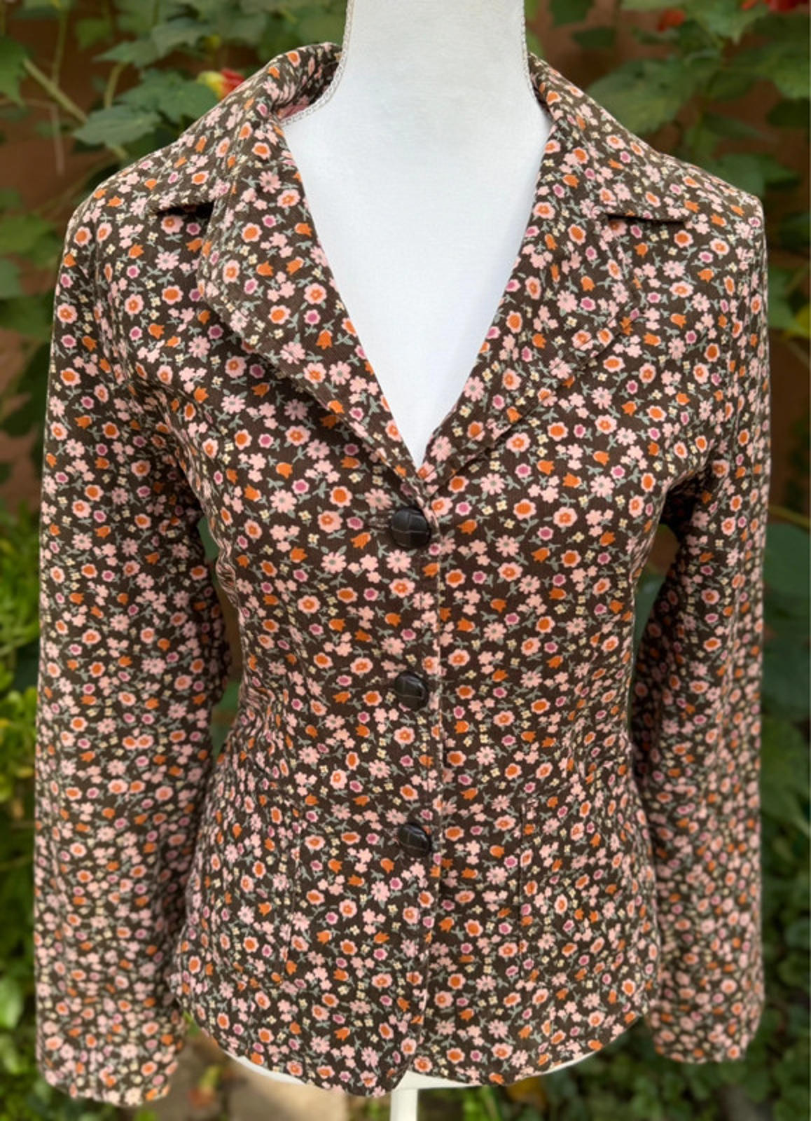 Wassio Floral Light Weight Brown Cordoroy Jacket Women’s Size XL