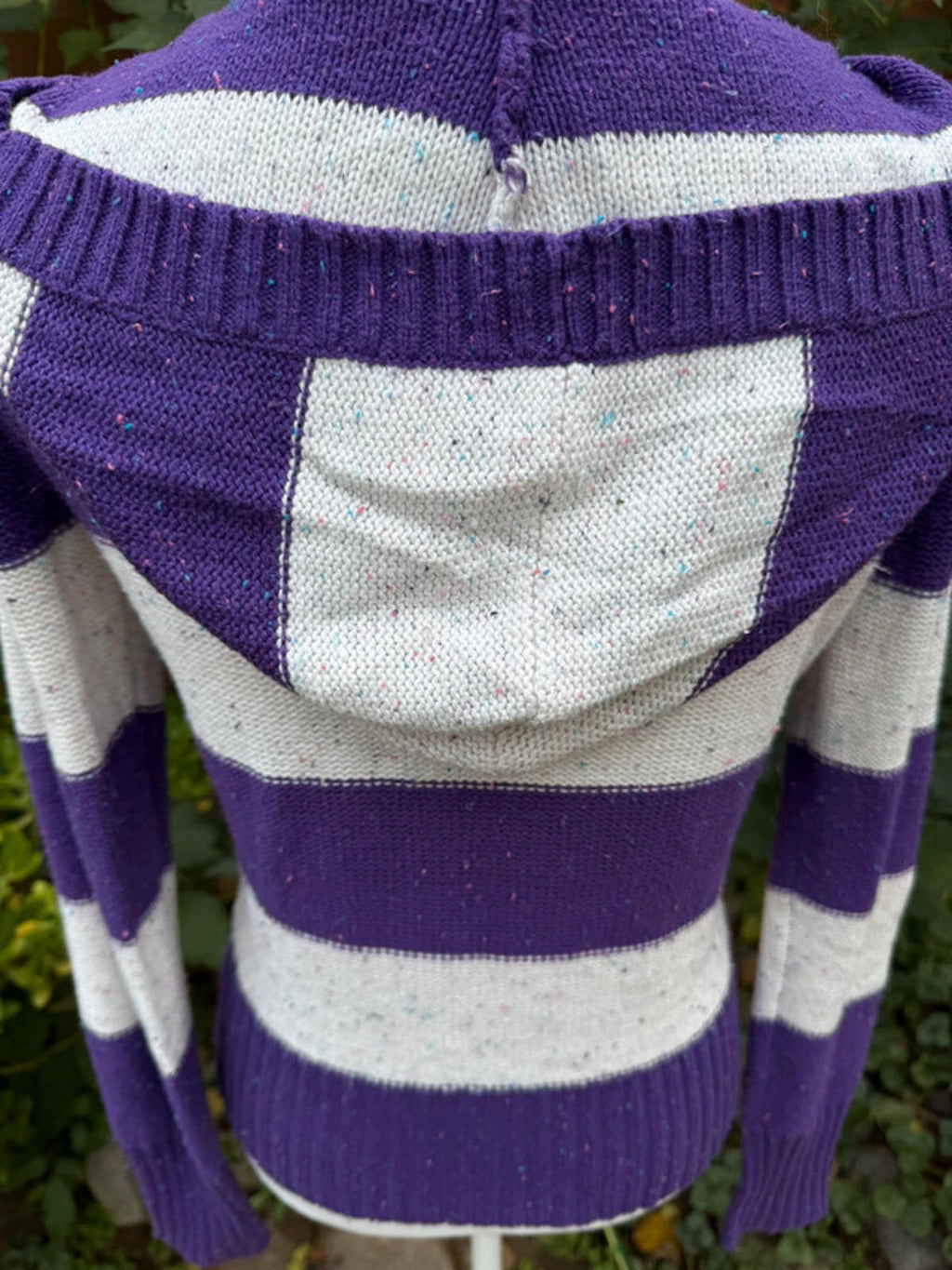 OP Purple White Stripe Hooded Confetti Print Juniors Sweater Size M Medium